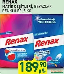 RENAX MATİK TOZ DETERJAN ÇEŞİTLERİ 8 KG RENAX MATİK TOZ DETERJAN ÇEŞİTLERİ 8 KG